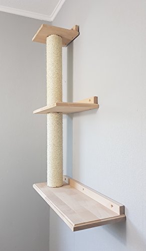 Jennys Tiershop Katzen Wandpark, handgefertigte Tiermöbel/Luxusmöbel, Katzenmöbel in vielen Ausführungen, Dreifach-Plattform rechts. (W33)