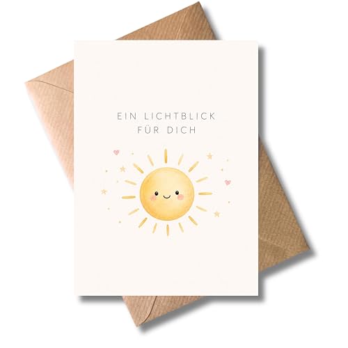 WBdesignz süße Motivationskarte mit Umschlag - Ein Lichtblich für dich mit Sonnen Motiv - Karte zur Aufmunterung, Gute Besserung, Viel Erfolg für Prüfungsphasen, Motivation, Mutmacher (DIN A6)