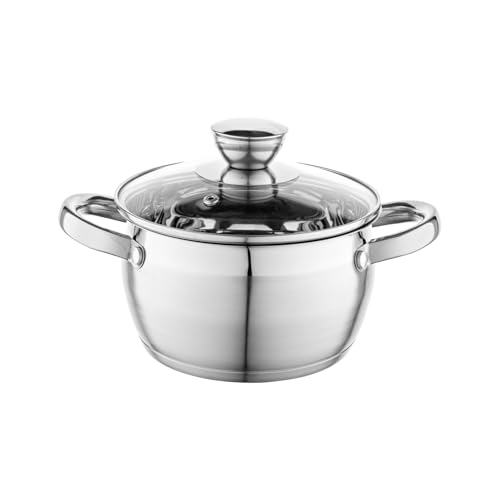 Florina Oliver 18 cm 2,5 L Edelstahltopf mit Glasdeckel | Für Induktion, Gas, Elektro, Ceran | Messskala innen | Spülmaschinengeeignet | Hitzebeständiger Deckel | Langlebig & robust