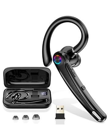 Bluetooth Headset V5.4, Wireless Freisprech Telefon mit CVC 8.0/ENC Dual Mic, APTX, Mute Zwei-Geräte-Verbindung Headset Handy, 115 Std, USB-Adapter Freisprech-Headset mit Ladebox für Business/Trucker
