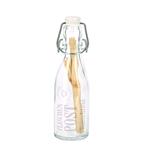 Herz & Heim® Maritime Flaschenpost mit A5 Marmorpapier - Muschel - mit Gratis Gravur Ihres Wunschtextes - als Grußkarte aus dem Urlaub