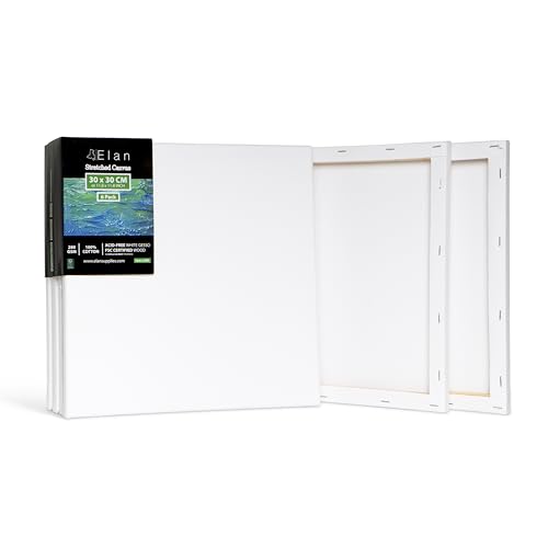 Elan Keilrahmen Leinwand 30x30 6er Set, 100% Baumwolle Leinwand zum Bemalen Klein, Leinwände für Acrylfarben 280GSM, Leinwände Klein, Keilrahmen 30x30