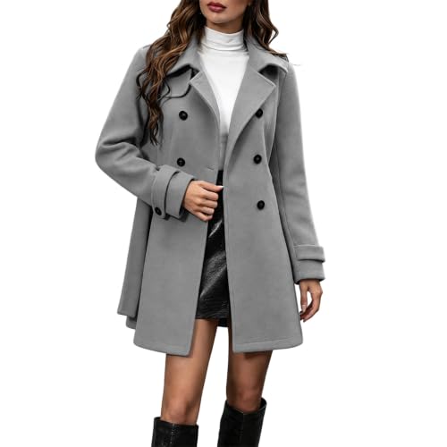 Mantel Damen Elegant Zweireihiger Wollmantel Trenchcoat Übergangsmantel