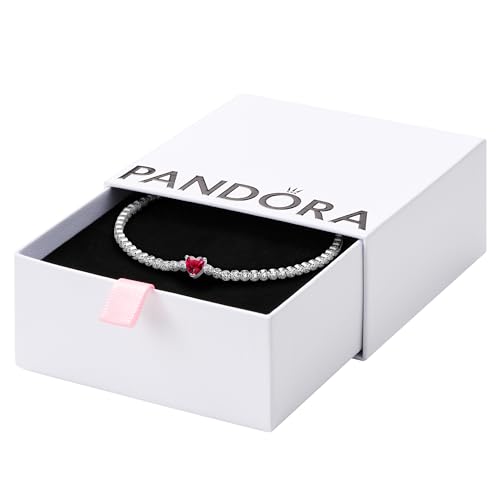 PANDORA Timeless Rotes Funkelndes Herz Tennisarmband aus Sterling-Silber mit rotem künstlichen Kristall, Timeless Kollektion, 18cm, 590041C02-18