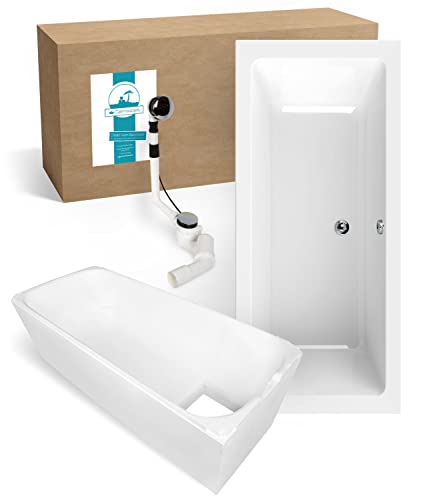 Calmwaters® Premium Badewanne Komplettset 180x80 cm mit Wannenträger & Ablaufgarnitur, Made in EU, Duobadewanne für 2, Set Acryl-Badewanne rechteckig, Moderne Rechteckbadewanne 180 x 80 cm, Weiß
