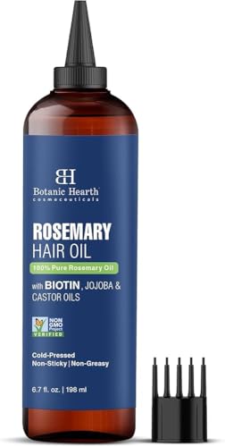 Botanic Hearth Rosmarinöl für Haarwachstum | Kräftigendes Haaröl mit Biotin, Jojoba und Rizinusöl für krauses Haar | Behandlung für trockene, geschädigte Kopfhaut | Für alle Haartypen | 200 ml