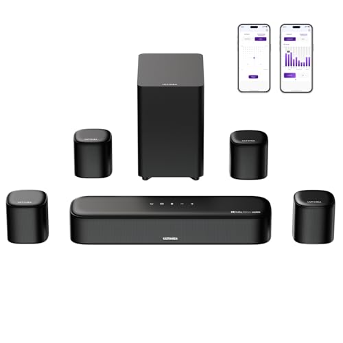 ULTIMEA 7.1 Soundbar für TV Geräte, Dolby Atmos Surround Sound System mit 4 Surround Lautsprechern, TV Soundbar mit Subwoofer für Heimkino Soundsystem, App, HDMI eARC, Bluetooth 5.3, Aura A60
