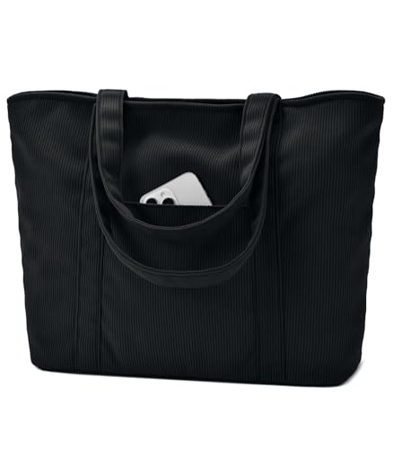 oscaurt Cord Tote Bag Handtasche Damen Groß Schultasche Shopper Tasche Arbeitstasche Damen mit 15,6 Zoll Laptopfach Uni Tasche Strandtasche mit Reißverschluss