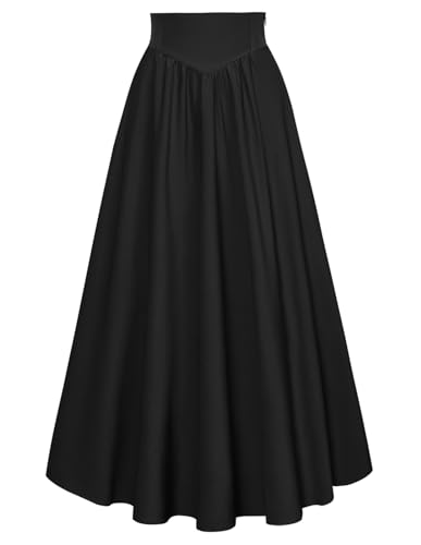 Damen Mittelalter Cottagecore Rock Rockabilly mit Tasche Country Swing Rock Schwarz S