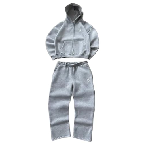 Jogginganzug Herren Damen - Zip Hoodie und Baggy Jogginghose Set Baumwolle Trainingsanzug 2 Teiler Tracksuit Warm Sportanzug Freizeitanzug Jogging Anzug Streetwear Hausanzug Unisex Sport Set Unisex