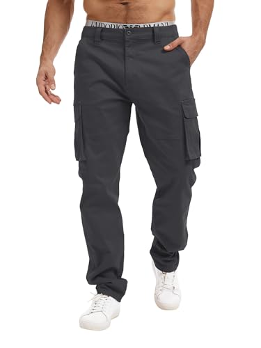 Breampot Herren Cargohose Baumwolle Chino Hosen Freizeit Outdoorhose Arbeitshose Stilvolle Pants(Dunkelgrau, Large)