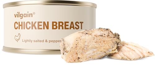 Vilgain Hähnchenbrust In Eigenem Saft (100 g) Mit Salz & Pfeffer – Saftige Hähnchenbrustfilets Ohne Konservierungsstoffe, Fettarmer High Protein Snack, Verzehrfertiges Geflügelfleisch In Stücken
