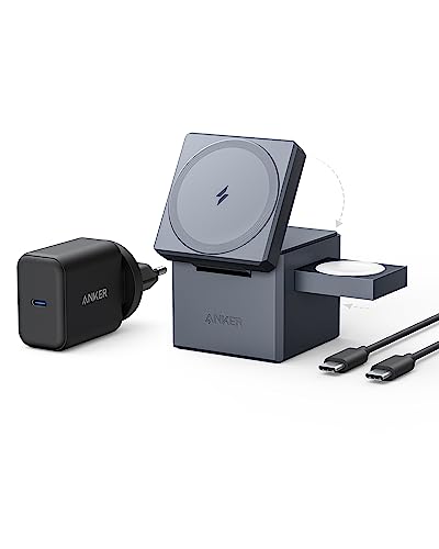 Anker 3-in-1 Cube mit MagSafe Ladestation, 15W Wireless iPhone Charger, Induktive Ladestation für Apple Watch und iPhone 17/16/15/14/13/12, AirPods Pro/3/2 (Inklusive 30W Ladegerät)