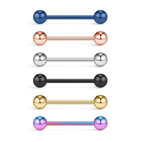 QEXUJOW 6-teiliges Zungenpiercing-Set, Edelstahl-Hantel mit Kugel aus Chirurgenstahl, Piercingschmuck