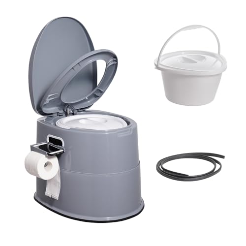 VEVOR 5 L Campingtoilette mit Toilettenpapier- und Handyhalter, Tragbare Campingtoilette 500 x 467 x 400 mm Reisetoilette Nottoilette Weiße Toiletten 136,1 kg Gewichtstragfähigkeit Wohnmobiltoilette