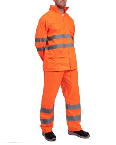 Mivaro Herren Regenanzug Warnschutz Neonorange Größe L EN ISO 20471