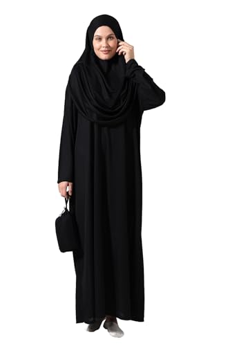 ihvan online, Muslimische Kleider für Frauen, Einteiliges Langarm-islamisches Gebetskleid, Schwarz, XXX-Large-6X-Large