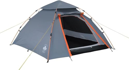 Lumaland Outdoor Pop Up Kuppelzelt Wurfzelt 3 Personen Zelt Camping Festival etc. 215 x 195 x 120 cm robust Grau