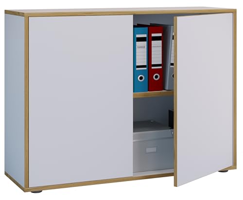 VCM Holz Büroschrank Ordner Aktenschrank Büromöbel Schrank Salia 2-Fach Breite 100 cm Drehtüren