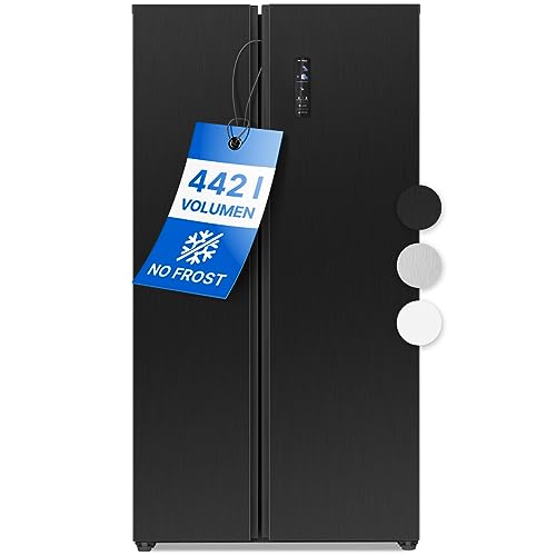 Bomann® Side by Side Kühl Gefrierkombination | No Frost | 442L Inhalt | Kühlschrank mit Gefrierfach | Kühlschrank mit MultiAirflow-Technologie | Verbrauch 287 kWh/Jahr | SBS 7344 black-inox