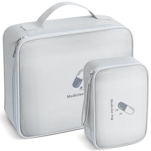 AiQInu Medikamententasche, 2 Stück Reiseapotheke Tasche Wasserdicht, Große & Klein Medikamententasche Reise, Tragbar Medizin Aufbewahrungstasche für Home Office Reisen