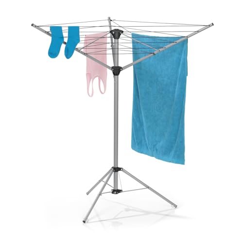 EASYmaxx Wäschespinne, zusammenklappbarer Wäscheständer für innen und außen | Wetterfest und leicht, 4 stufig höhenverstellbar, ca. 14cm x 11cm x 131cm [Aluminium]