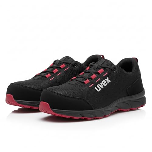 Uvex 1 Dynam-x S1 PL Sicherheitsschuh - metallfrei, besonders leicht & atmungsaktiv – Herren & Damen - rutschhemmend - schwarz/rot - Weite 11