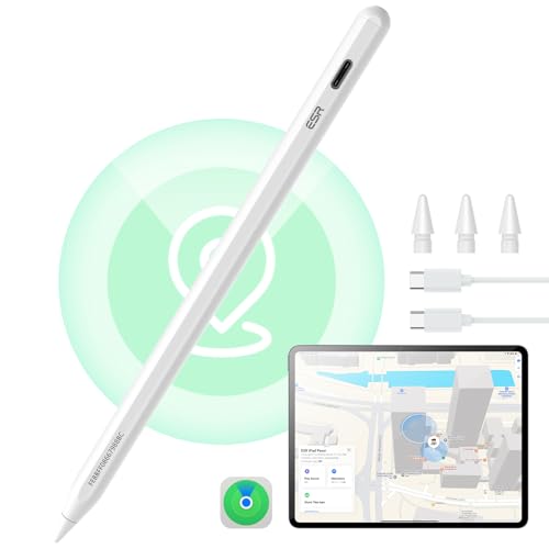 ESR Find My Stift für Apple iPad 2018-2025, Digital Pencil Pro mit „Wo ist?“ Funktion & Neigungssensitivität für iPad 11/10/9/8 & Air 13/11 & Pro 12.9/13/11 & Mini 7/6/5, Weiß(kein kabelloses Laden)
