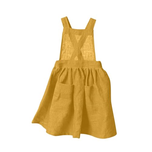 KQIVAM Latzkleid für Mädchen Kinder Sommerkleid Einfarbig Kinderkleider Baumwolle und Leinen Mädchenkleid Ärmellos Lässige Geburtstag Kinderkleidung, Gr.100-150