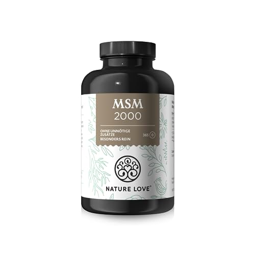 NATURE LOVE® MSM 2000mg mit Vitamin C - 365 laborgeprüfte Tabletten - Kompakteres MSM Pulver als bei Kapseln - Ohne Zusätze, hochdosiert, vegan, in Deutschland produziert