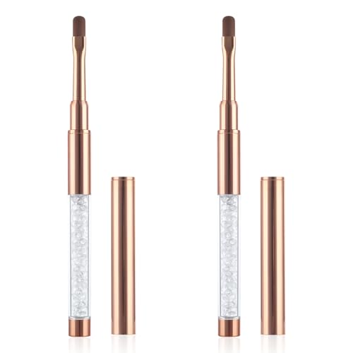 Piriuuo 2 Stück Gel Pinsel Für Nägel, Nagel Pinsel mit Deckel Gel Pinsel Nageldesign Pinsel Nagelbürste Nagel Pinsel Nagel Zubehör UV Strassgriff Gel Nagelkunstpinsel Malpinsel Werkzeug für Frauen