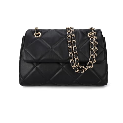 Gladdon Handy Umhängetasche Damen Gesteppte Handtasche Crossbody Taschen Vegan Leder Schultertasche mit Kartenschlitz Verstellbar Abnehmbar Schultergurt,Schwarz