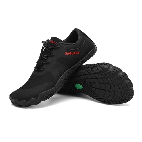 SAGUARO Barfußschuhe für Herren Barfuss Schuhe Damen Zehenschuhe Traillaufschuhe Wide Toe Box Fitnessschuhe Barefoot Shoes Mit Zero-Drop Solhe Tief Schwarz,Gr.41