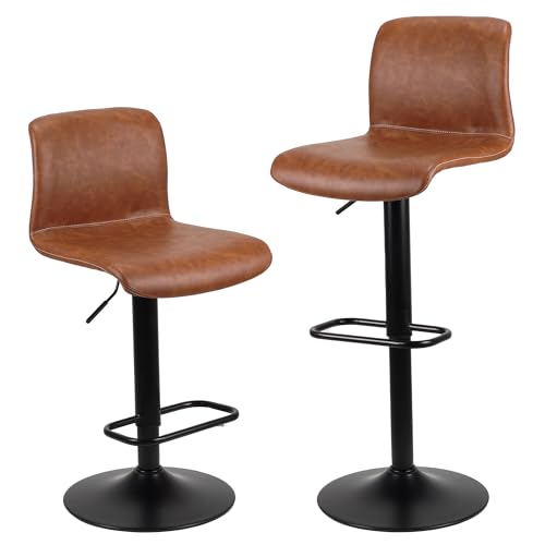 WangPangzi Ergonomische Barhocker 2er Set, Höhenverstellbarer Barstuhl mit PU-Leder Sitzfläche, 360°Drehung, Modernes Design für Küche und Gastronomie, Braun