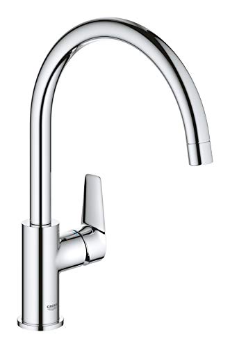GROHE BauEdge, Küchenarmatur mit hohem Auslauf (Wasserhahn für die Küche, Spültischarmatur mit 360° Schwenkbereich, einfache Montage, Befestigungsset aus Metall), chrom, 31367001