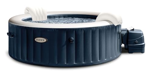Intex 28432EX - Whirlpool aufblasbar PureSpa Bubble Massage, 6 Personen, 170 Düsen, Heizung, PVC, Navyblau, ⌀ 216x71 cm
