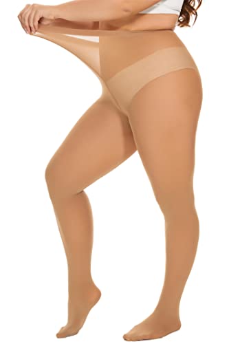 DUCMODA Damen Curvy Strumpfhose Große Größen Semi-Blickdicht Strumpfhosen Plus Größen XL-4XL Oversize über 10 Farben,Hautfarbe,3XL