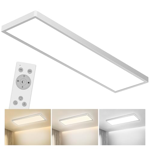 Bowfar LED Deckenleuchte, Leuchten Deckenlampe Rechteckig mit Fernbedienung Dimmbar 3000K-6500K, LED Panel Ultra Flach 4000LM 40W mit Backlight für Wohnzimmer Schlafzimmer Büro, 80 * 3.3cm-Weiß