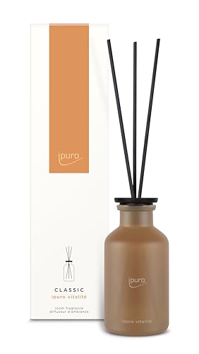 ipuro - Classic Raumduft VITALITÉ - 240ml | Raumerfrischer mit Rosmarin & Ingwer, Zedernholz & Patchouli - Duft | Diffuser mit Stäbchen | Belebender Lufterfrischer für die Wohnung