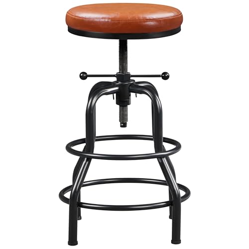 Yaheetech Vintage Barhocker Höhenverstellbarer Schraubhocker Barstuhl mit Dickem Kissen Montagefreie Hocker aus Kunstleder fürs Esszimmer/Küche/Bar/Salon/Café, Hellbraun