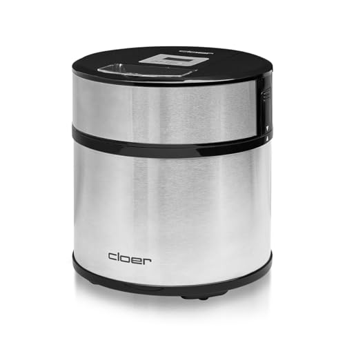 Cloer 9959 Eismaschine für Eis Creme, Eis, Frozen Joghurt und Sorbet, 1,5 l Fassungsvermögen, LED-Display, inkl. Eisportionierer, Metallgehäuse