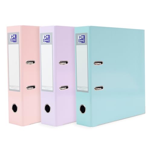 Oxford Premium Akten-Ordner A4, pastell, 8 cm breit, Kunststoff Ordner, 3 Farben, 3 Stück