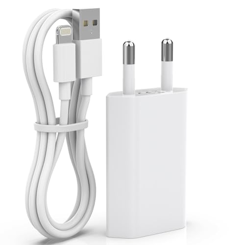 [MFi Certified] 5V/1A iPhone Ladegerät, USB A auf Lightning Kabel, Slim Ladestecker Netzteil Adapter für iPhone 14/13/12/11/XR/8, Apple Samsung Smartphone Charger Bluetooth Kopfhörer mit Ladekabel 2M