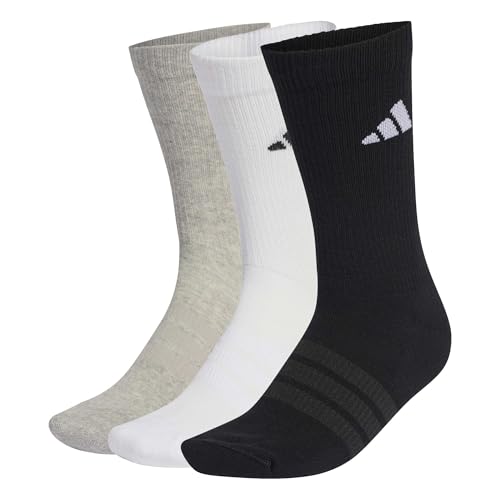 adidas Unisex CUSHIONED SPORTSWEAR CREW SOCKS 3 PAIR PACK, medium grey heather/white/black, 42-45