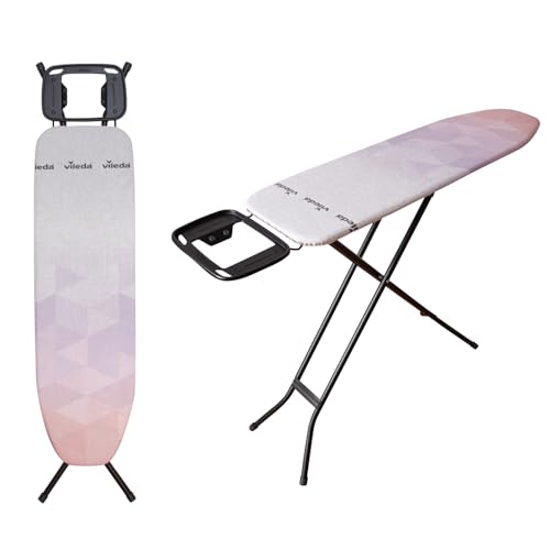 Vileda Diamond Bügelbrett | Höhenverstellbarer Bügeltisch mit titanbeschichtetem Bezug | Für Dampfbügelstationen, TÜV-geprüft & stabil - Große Bügelfläche 120x38 cm | 3 Jahre Garantie | Eco-Verpackung