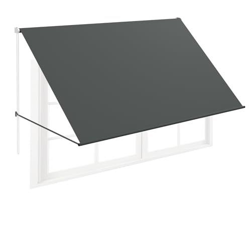 FIVMEN Fallarmmarkise Markise Einziehbar mit Kordel und Aluminium Stützstange Balkonmarkise Sonnenmarkise Sonnenschutz für Fenster Terrasse Balkon 150x145 cm, Anthrazit