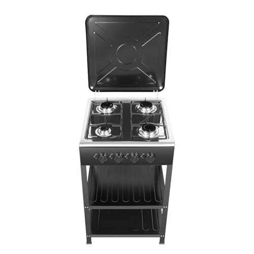 Donened - 4 Flammig Gaskochfeld mit Rutschfester Halterung, Freistehender Naturgasherd, Gaskocher Camping, Gasherd Camping Gasherd, 49 x 49 x 79cm (Schwarz)