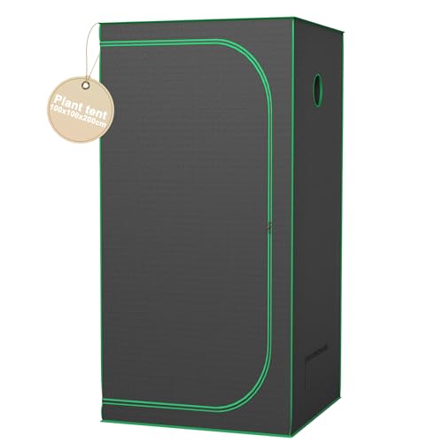 PEILU Growzelt Komplettset 100x100x200cm Pflanzenzelt inkl. Stahlrahmen Sichtfenster Reflektierendes Innenfolie Bodenwanne & Zubehörkanal Tragbare Zuchtzelte für Hydrokulturen/Indoor-Anbau