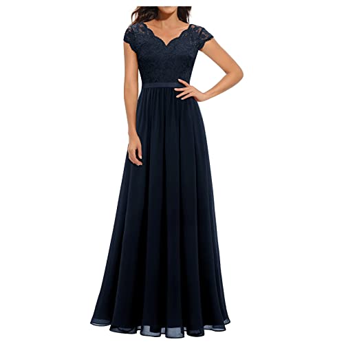 Abendkleider Elegant Für Hochzeit Festliche Kleid Hochzeitsgast Damen Lang Chiffon Abendkleid Spitze A Linie Ballkleid Frauen V Ausschnitt Partykleid Hohe Taille Brautjungfernkleider