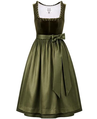 DIRNDLSTERN Damen Dirndlkleid Grün - Trachtenkleid Midi Smat Trachtenrock für Oktoberfest Volksfest Größe 42